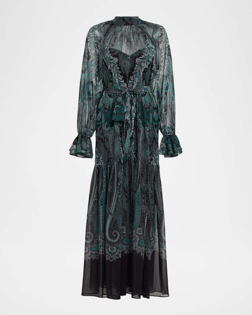 Connell Tiered Paisley-Print Maxi Dress